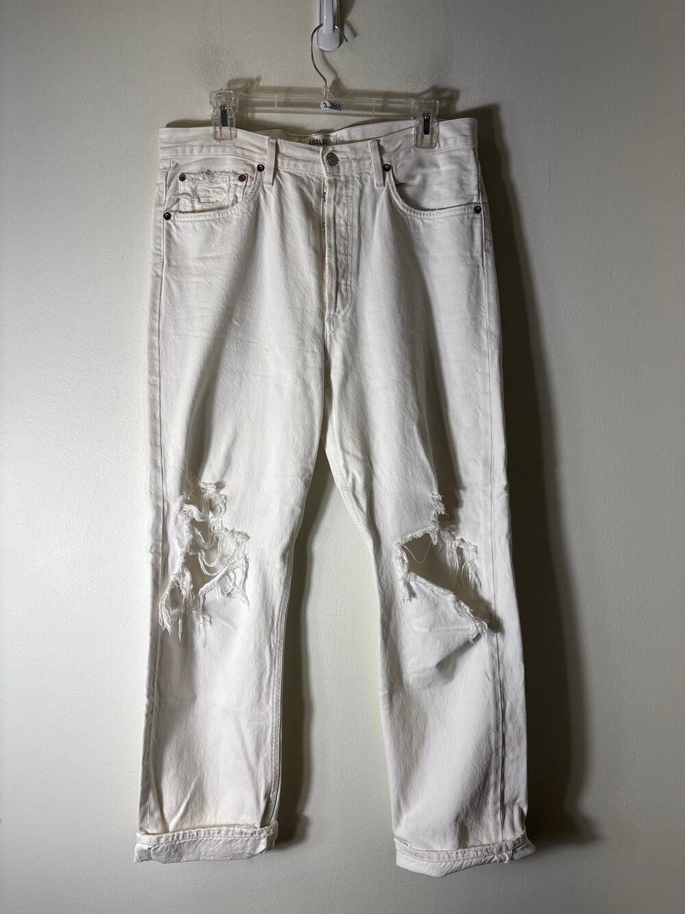 Agolde White Button Fly Distressed Denim Jeans Sz 29